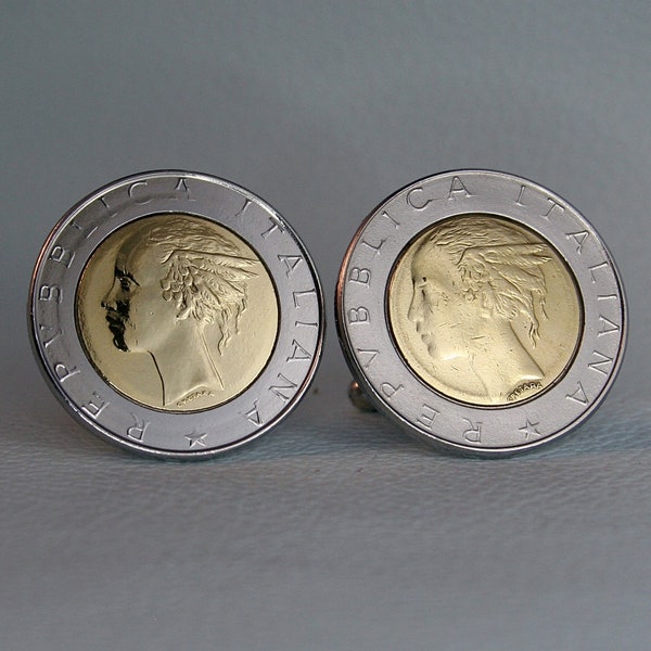 Italian 500 Lira Coin Cufflinks -  Vintage Bimetal Repubblica Italiana Lire Italy
