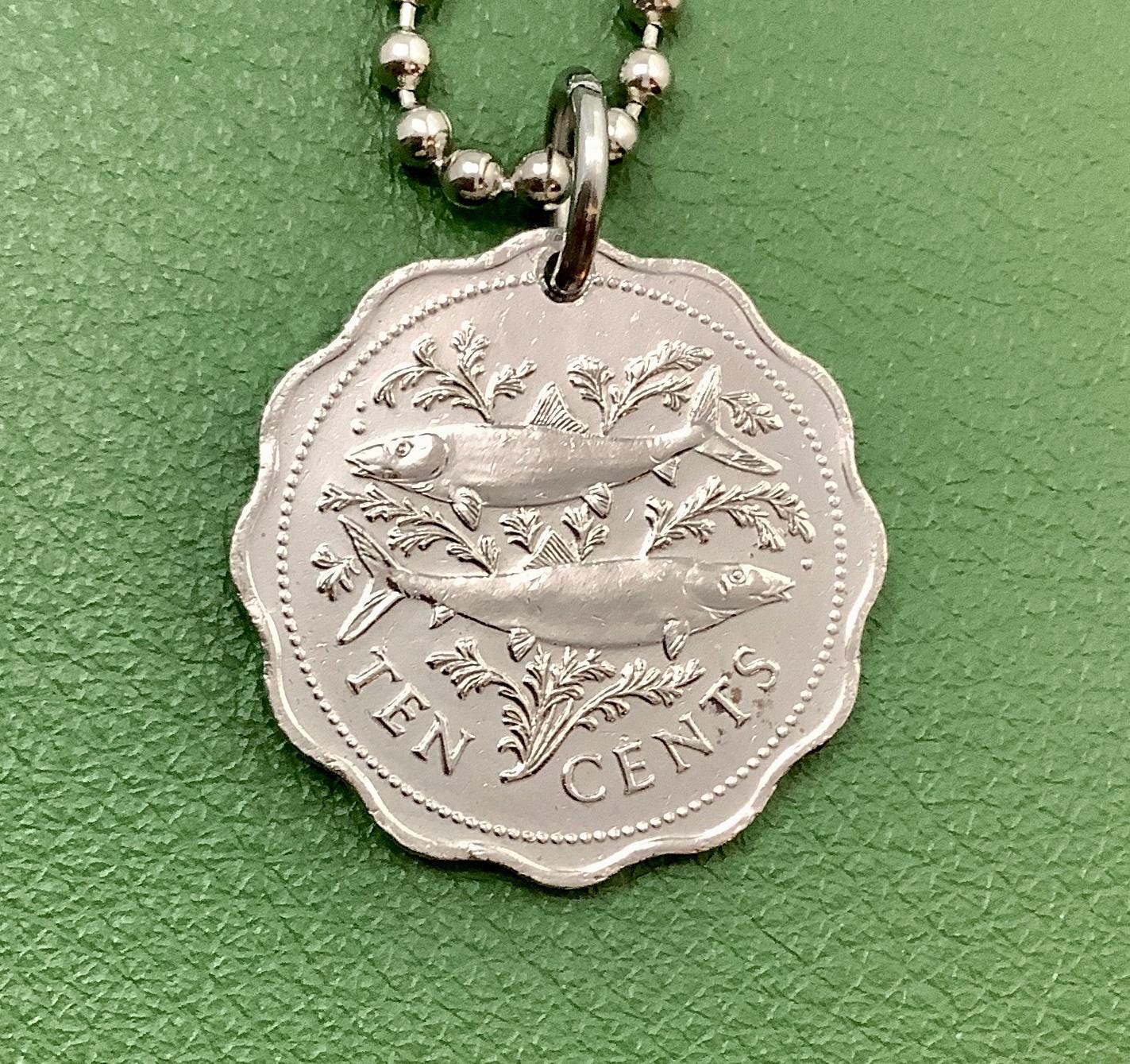 1974 to 2005 Bahamas Coin Pendant Necklace, 10 Cents, Caribbean 
