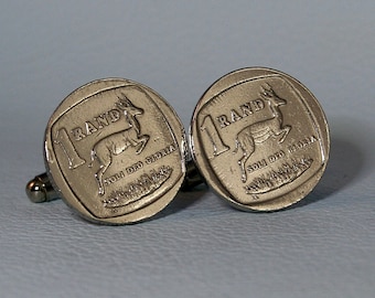 South Africa Springbok Coin Cufflinks - 1 Rand Silver Tone