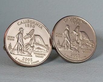 2005 California Quarter Dollar Coin Cufflinks - Yosemite John Muir Condor