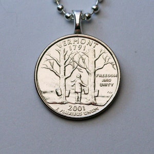 2001 Vermont Quarter Dollar Münze Anhänger Halskette, Ahorn Bäume Sap Eimer Grüne Berge Freiheit und Einheit