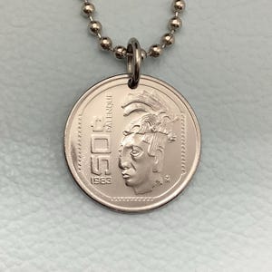 1983 Mexico 50 Pesos Coin Pendant Necklace, Pakal the Great of Palenque Mesoamerican Culture Mayan