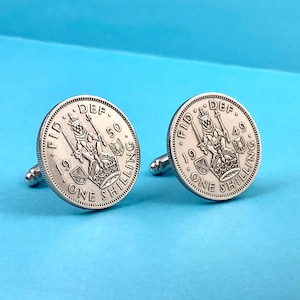 1947 to 1951 Scottish Crest Lion Shilling Coin Cufflinks, King George VI Scotland English Great Britain UK