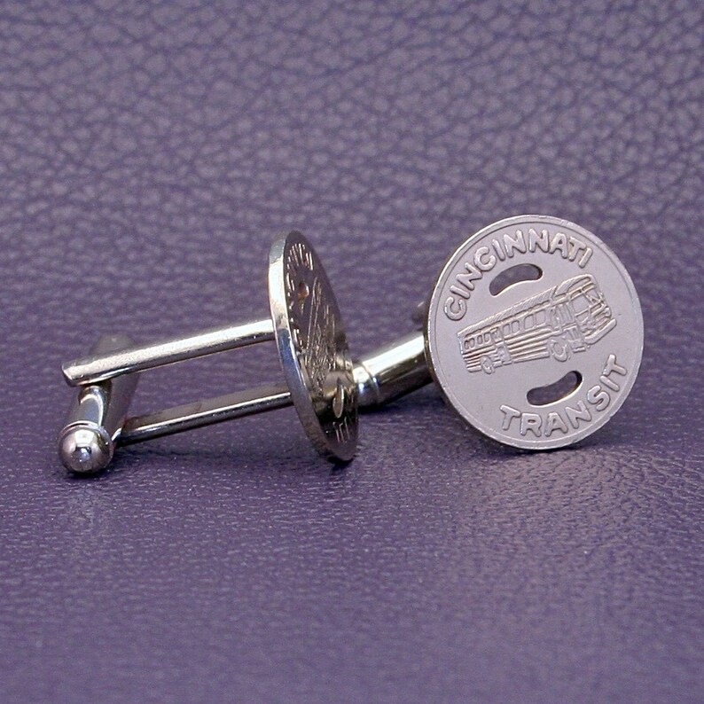 Vintage Silver Tone Cincinnati Transit Token Cufflinks