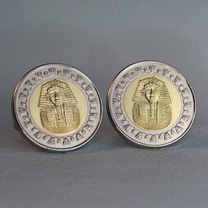 Egyptian Pharaoh Tutankhamun Coin Cufflinks - Egypt Ancient History Accessory for Formal Attire