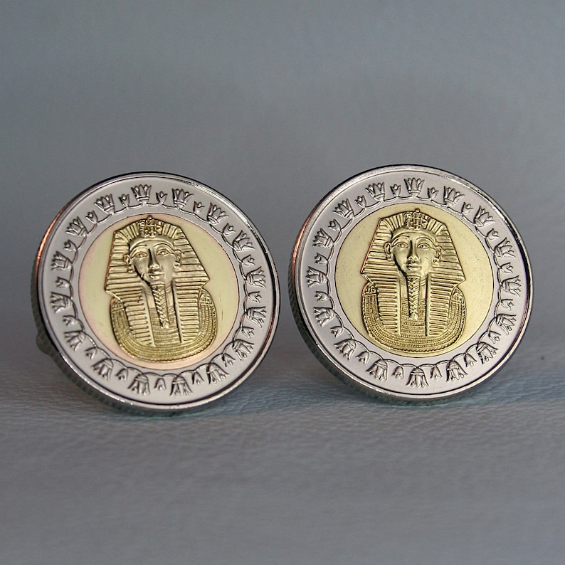 Egypt King Tutankhamun Coin Cufflinks Egyptian Tut Mask Etsy