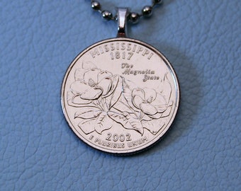 2002 Mississippi Coin Drop Pendant - Quarter Dollar - The Magnolia Flower State