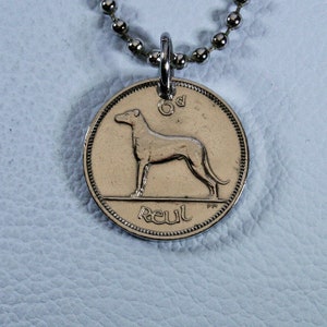 1942 to 1969 Irish Wolfhound Coin Pendant   Dog   Hound    Silver Tone   Ireland  Harp Vintage  6 Pence  Sixpence  Eire  Necklace