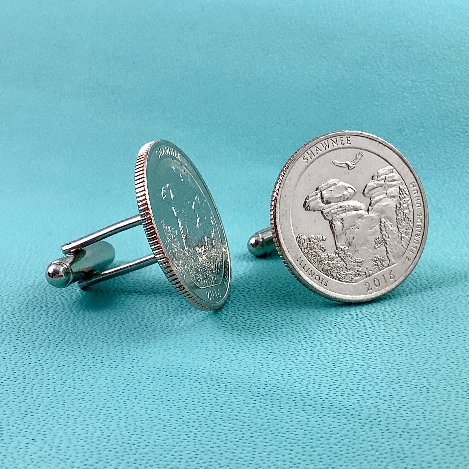 2016年イリノイ州ショーニーコインカフスボタン - 25セント硬貨 IL国有林 キャメルロック アカオノスリ - Etsy 日本