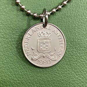 1970 bis 1985 Niederländische Antillen Münze Anhänger Halskette, 25 Cent Wappen Niederländisch Karibik