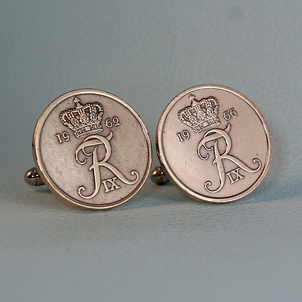 Crowned "R" Danish Coin Cufflinks - Denmark Danmark Bronze Initial R