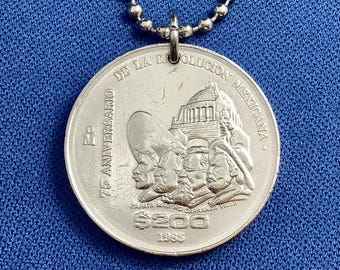 1985 Mexico City Monument to the Revolution Coin Pendant Necklace:  200 Pesos CDMX 75th Anniversary