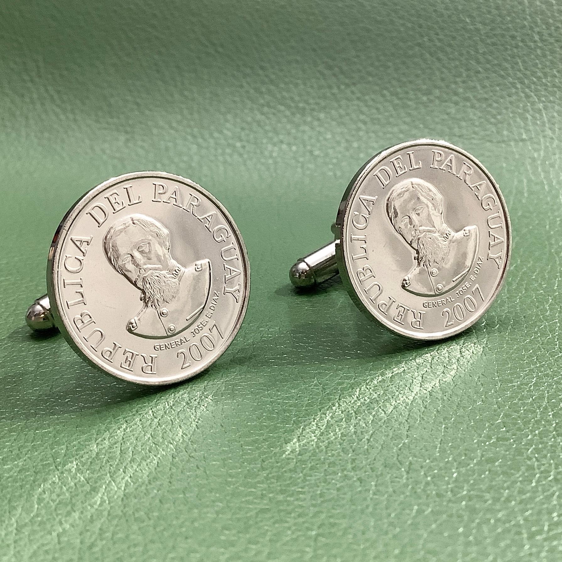 パラグアイのホセ・ディアス将軍の100ガロン硬貨カフスボタン - はんだ付けシルバー製南米アクセサリー