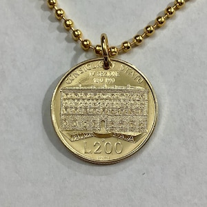 1990 Italian State Council Coin Pendant Necklace,  200 Lire Vintage  Repubblica Italiana  Italy
