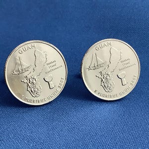 2009 Guam Quarter Dollar Coin Manchetknopen - Flying Proa Boat Latte Stone Sailing Pacific-kaart Chamorro Marianen