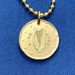 Irische Harfe Münze Anhänger Halskette, 2002 bis 2024, 20 Euro Cents Irish EU Nordic Gold