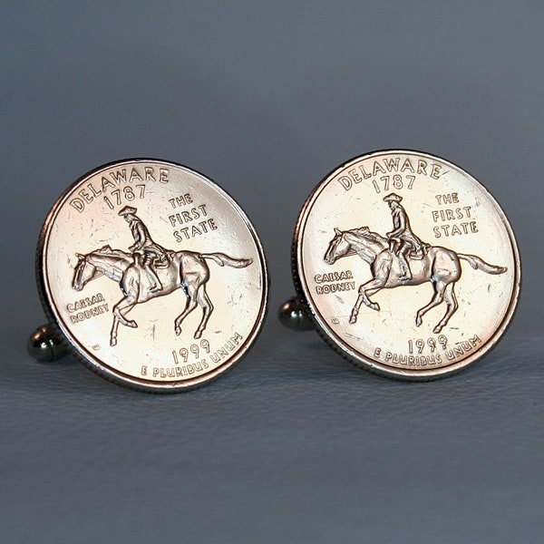 1999 Delaware Quarter Dollar Coin Cufflinks - The First State