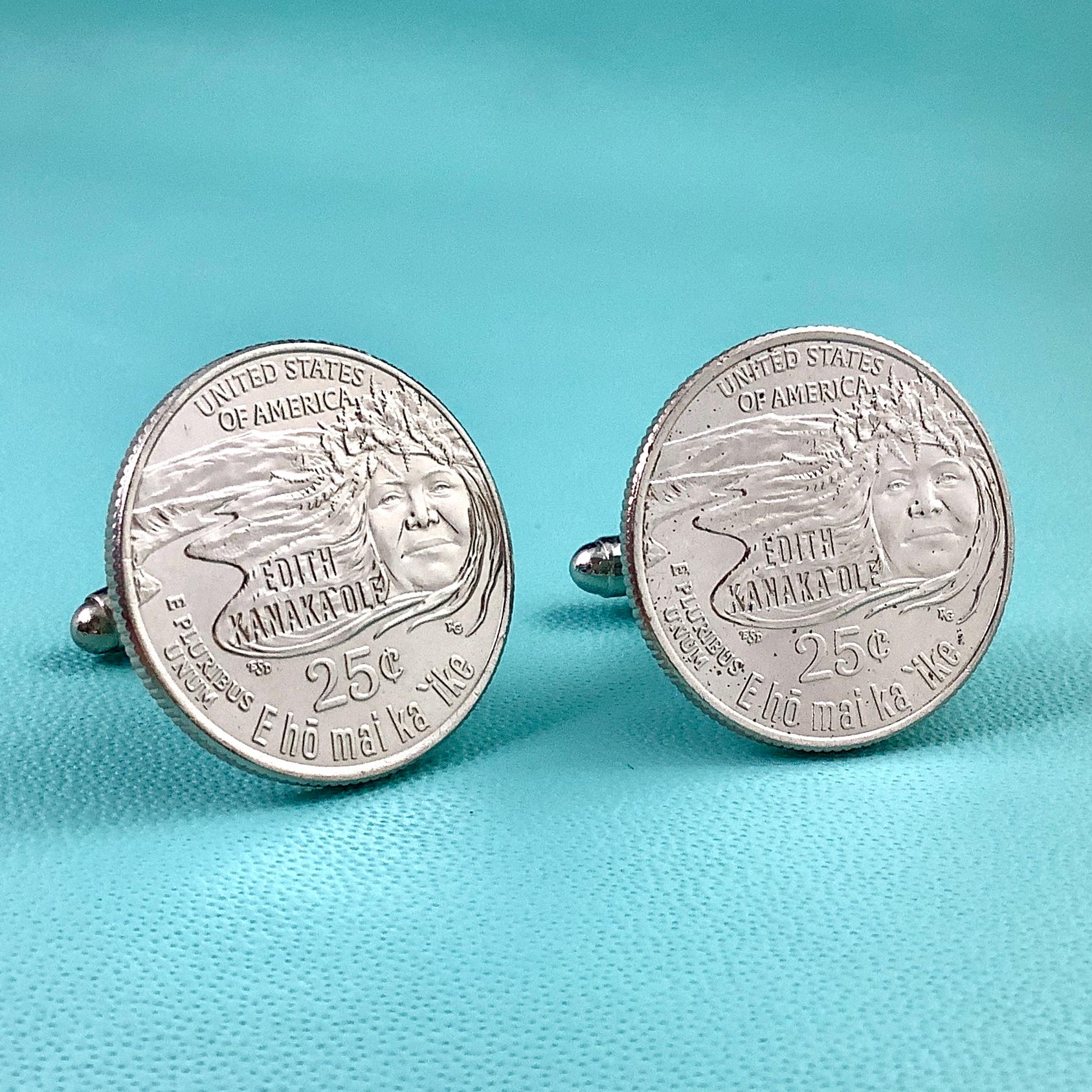 2023 エディス カナカオール コイン カフス - クォーターダラー レディース ハワイ ダンサー クマ フラ カルチャー ポリネシア