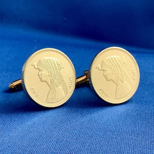 Egyptian Queen Cleopatra Coin Cufflinks - 50 Qirsh Piastres Egypt Ancient History