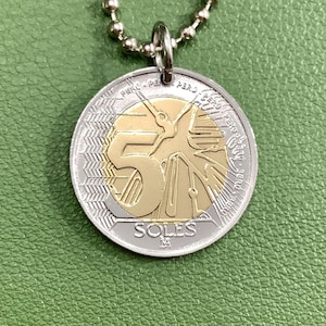 2016 to 2024 Peru Nazca Lines Condor Coin Pendant Necklace, 5 Soles  Bimetal