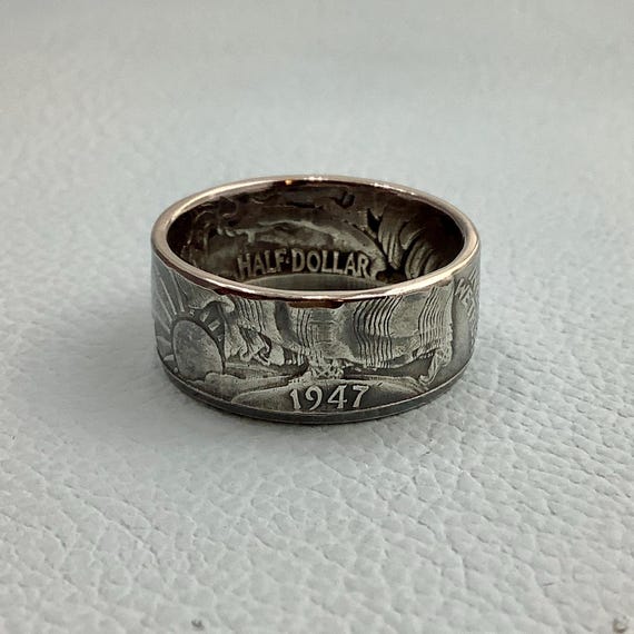 1947 Walking Liberty Silver Coin Ring USA Half Dollar - Size 7 to 