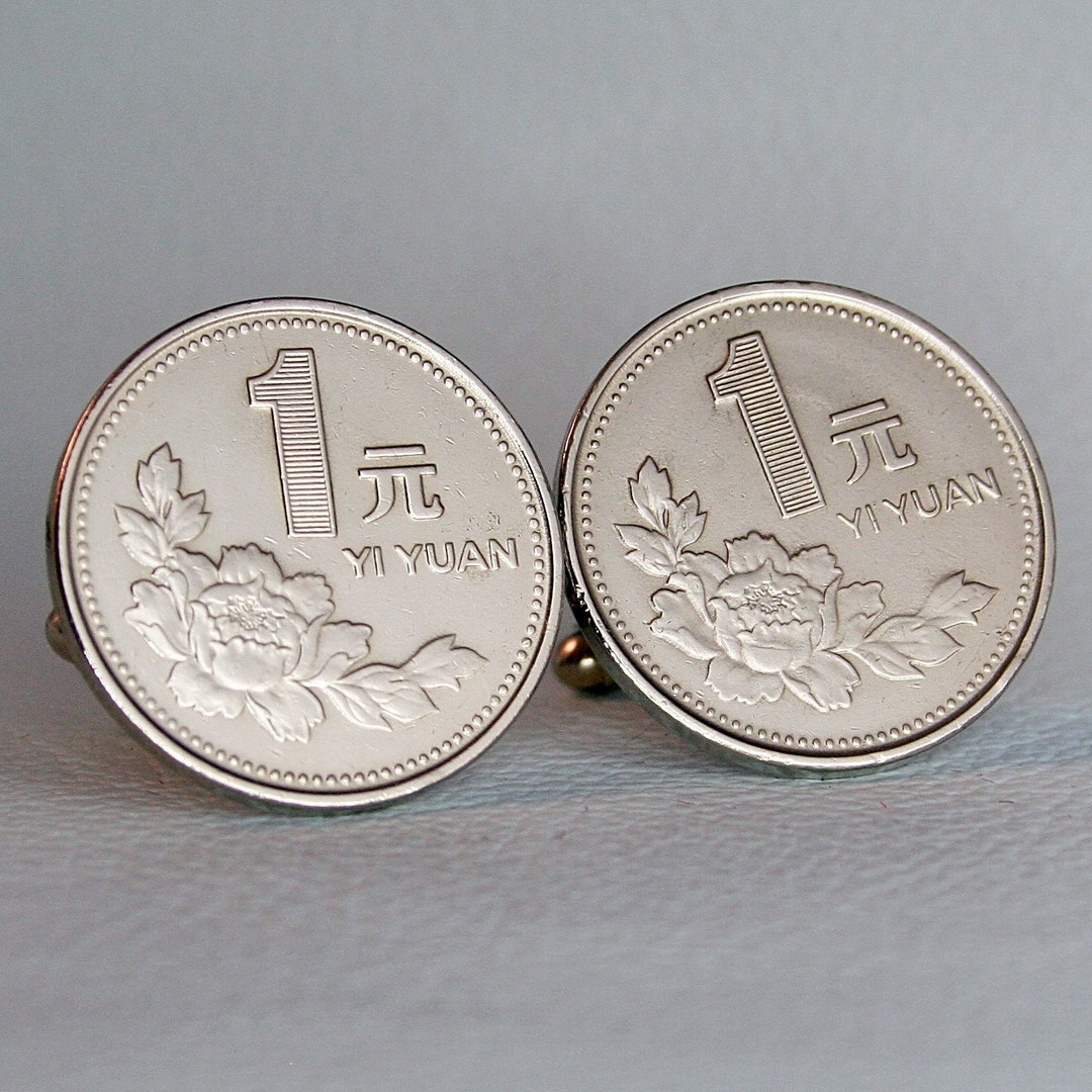 Elegant Chinese Peony Blossom Coin Cufflinks - Yi Yuan Renminbi ...
