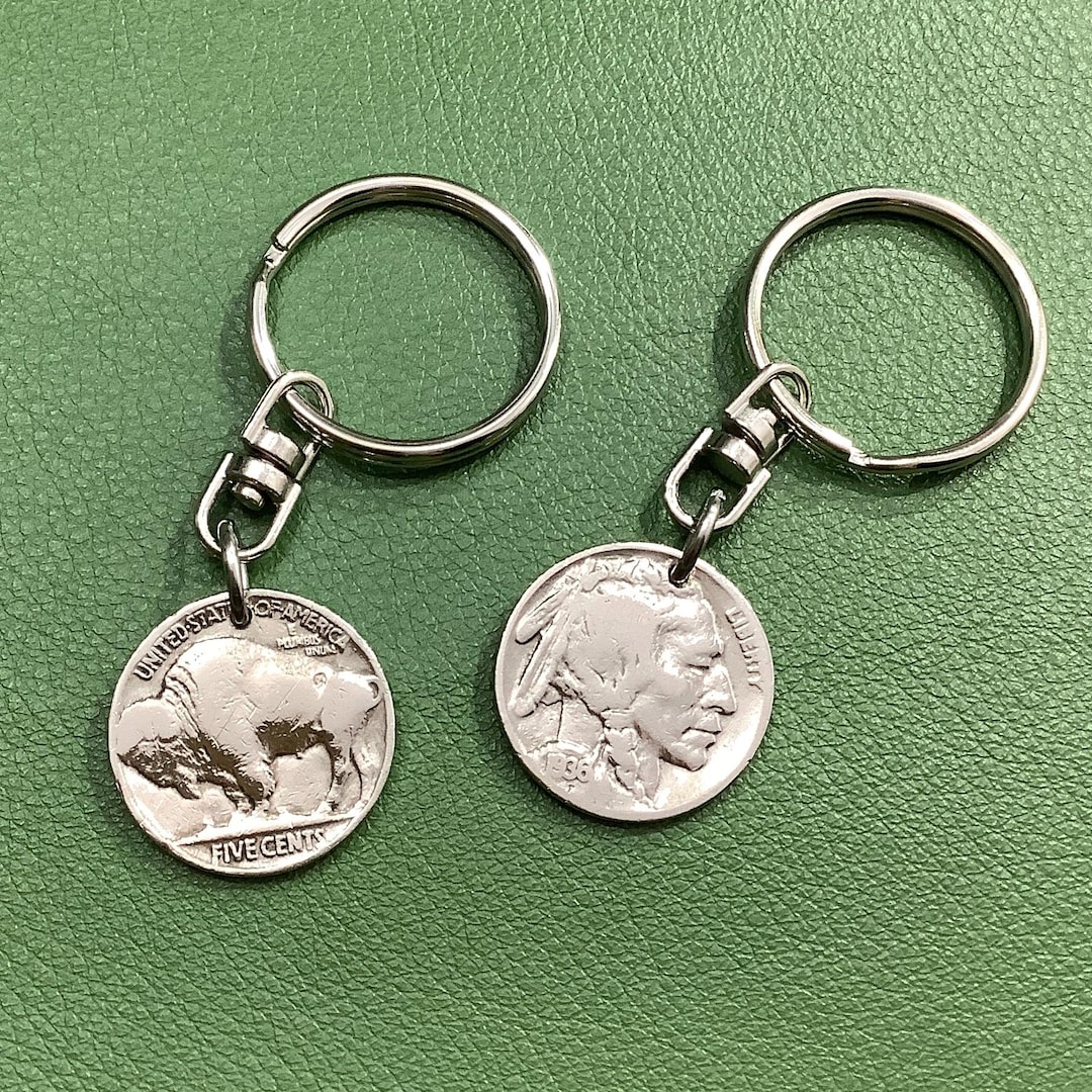 Vintage Buffalo Nickel Keychain: Western Coin Swivel Ring With Bison ...