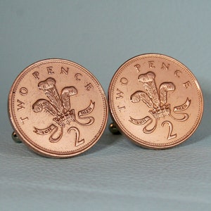 British Coin Cufflinks - Bronze 2 Pence Prince of Wales Badge