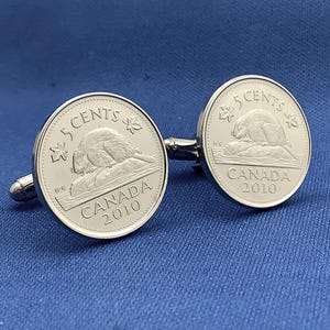 2003 to 2022  Canada Beaver Coin Cufflinks, Canadian Nickel 5 Cents Maple Leaf, Soldered