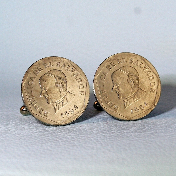 El Savadore Coin Cufflinks - José Matías Delgado 25 Centavos Silver Tone 1988-1999