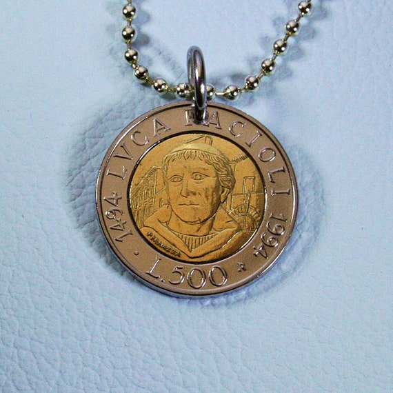 Vintage Bimetal Repubblica Italiana Lire Italy Italian 500 Lira Coin Pendant