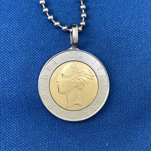Italian 500 Lira Coin Pendant Necklace - Gold or Silver Bail - Vintage Bimetal Repubblica Italiana Lire Italy