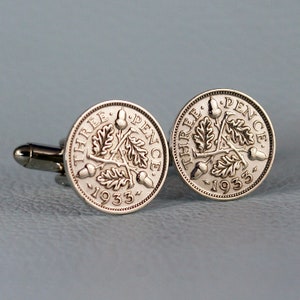 Vintage British Silver Threepence Coin Cufflinks - 1927-1936 King George V English Great Britain UK Customizable