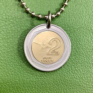 Peruvian Nazca Lines Hummingbird Coin Pendant Necklace - 1994-2009 Bimetal 2 Nuevo Soles