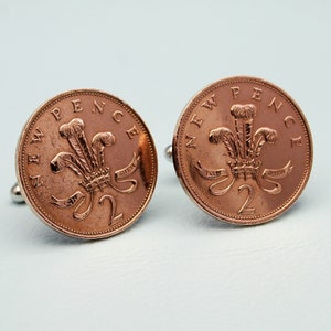 British Coin Cufflinks - Bronze 2 New Pence Prince of Wales Badge