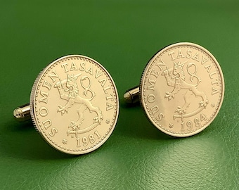 1963-1990 Finland Rampant Lion Coin Cufflinks - 20 Pennia Gold Tone Suomen Tasavalt