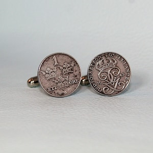 Swedish WW2 Iron Coin Cufflinks - Vintage 1940s 1 ore Sverige Sweden Gustaf V