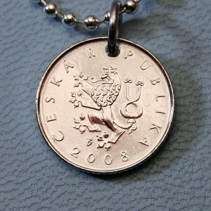 Czech Lion Coin Pendant Necklace    Bohemian Lion  1 Koruna  Ceska Republika  Czech Republic   Prague