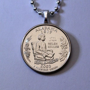 2003 Alabama mynthängehalsband, kvarts dollar, Hellen Keller Spirit of Courage Blind