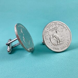 Vintage American Moon Landing Eagle Dollar Coin Cufflinks - Space Exploration Formal Wear Accessory