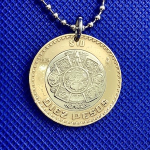 1997 to 2023 Mexican Aztec Tonatiuh Sun God Coin Pendant - Mexico 10 Pesos Sun Stone