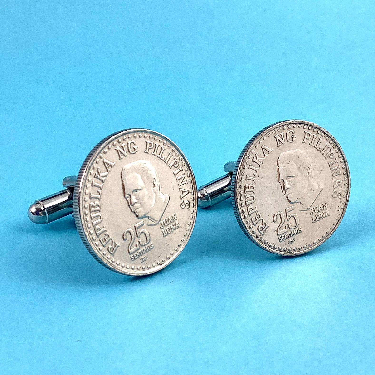 フィリピン Juan Luna コイン カフリンクス、25 Sentimos、ヴィンテージ 1975 ～ 1982 Republika Ng  Pilipinas