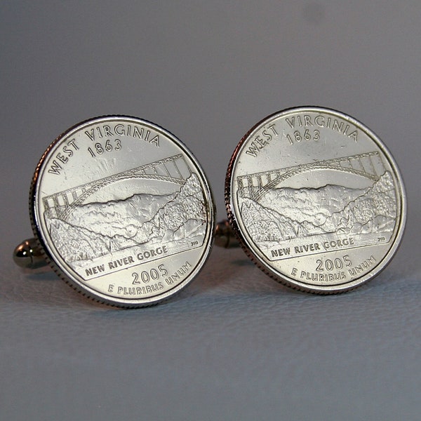 2005 West Virginia Quarter Dollar Coin Cufflinks - New River Gorge Bridge