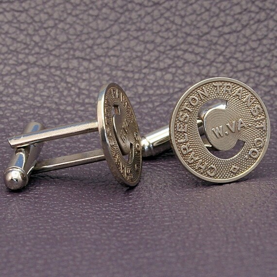 Boutons De Manchette Jeton Coral Gables - Pièces Anciennes Recyclées, Ton Argent, Neuf Sans Emballage