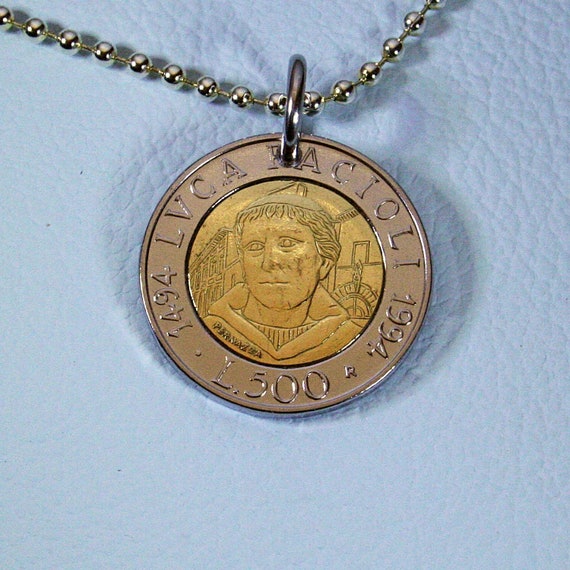 Vintage Bimetal Repubblica Italiana Lire Italy Italian 500 Lira Coin Pendant