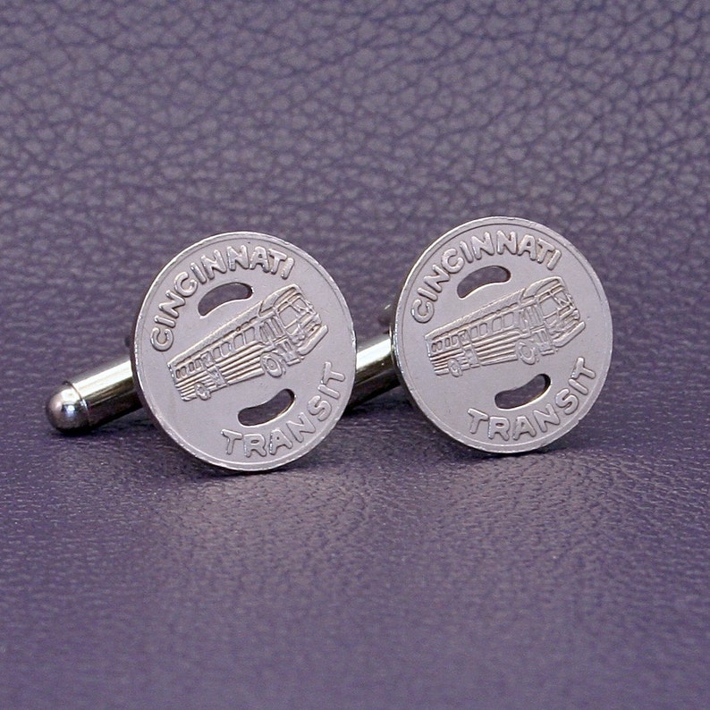 Vintage Silver Tone Cincinnati Transit Token Cufflinks