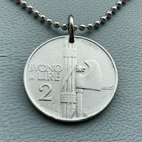 1923 to 1935 Italy Lion Head Fasces Axe Coin Pendant Vintage
