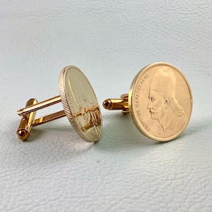 Vintage Greek Georgios Karaiskakis Coin Cufflinks - 1982-1986 Greece 2 Drachmes Drachmai War Hero Military Commander