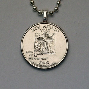 2008 Collier quartier Nouveau-Mexique - Pendentif pièce de monnaie symbole soleil Zia, bijoux terre d'enchantement