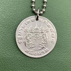 1962 Thailand Coin Pendant Necklace, 1 Baht, Rama IX